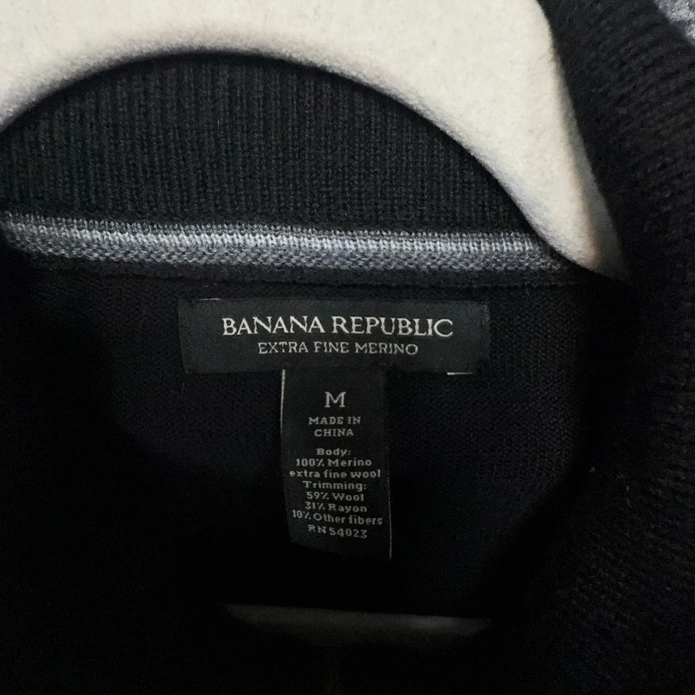 Banana Republic Sweater Mens Medium Black1/4 Zip Extra Fine Merino Wool